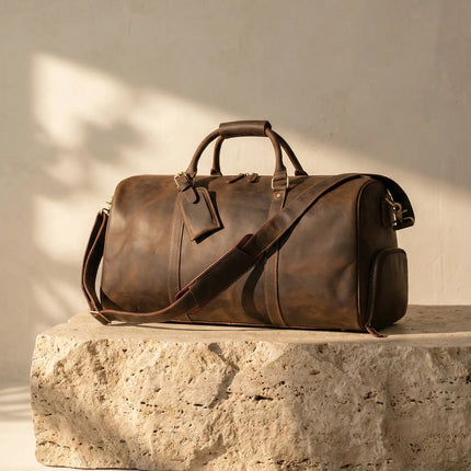 Sac de Voyage Homme Cuir Véritable - Grande Capacité & Poche Chaussures - Imperméable