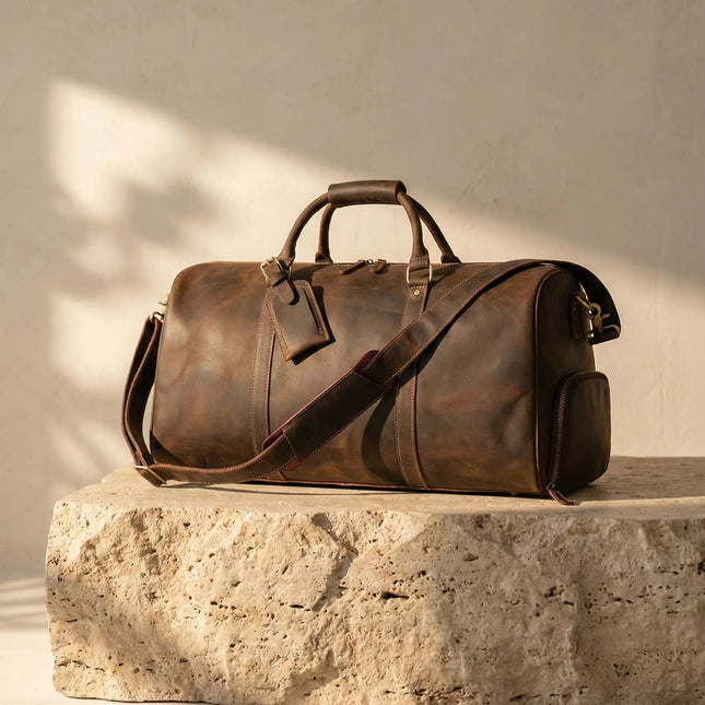 Sac de Voyage Homme Cuir Véritable - Grande Capacité & Poche Chaussures - Imperméable