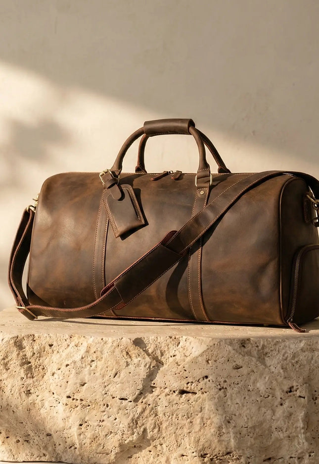 Sac de Voyage Homme Cuir Véritable - Grande Capacité & Poche Chaussures - Imperméable