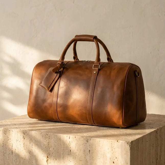 Sac de Voyage Vintage Cuir - Style Rétro Patiné - Poche Chaussures & Business