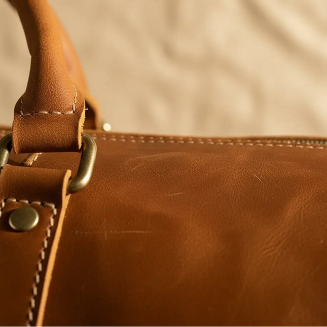 Sac de Voyage Vintage Cuir - Style Rétro Patiné - Poche Chaussures & Business