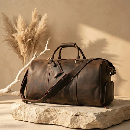 Sac de Voyage Homme Cuir Véritable - Grande Capacité & Poche Chaussures - Imperméable